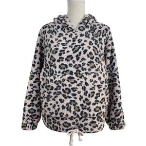 American Eagle Outfitters Animal Print Leopard Sherpa  Fleece Hoodie Sweatshirt